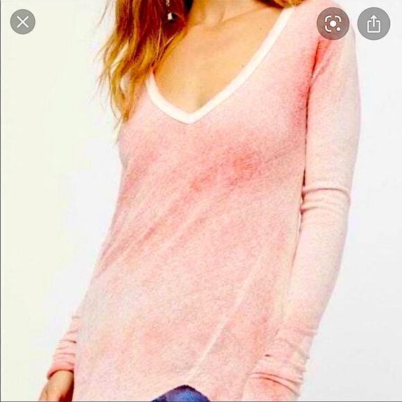 Free People We the Free Long Sleeve Peachy Salmon Color Tunic Tee NWOT Small - Picture 3 of 11